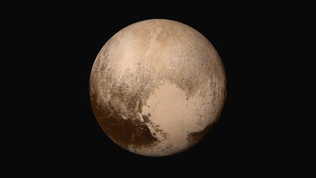 A true-color image of Pluto captured by the New Horizons space probe